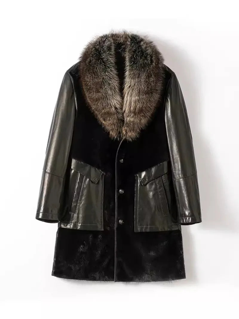 Genuine Leather Down Mink Fur Coats Real Fur Collar