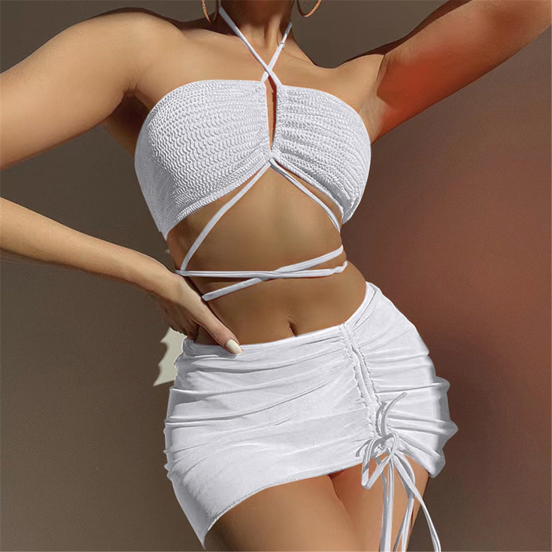 Bikini DYI Tie Set & Mesh Mini Skirt