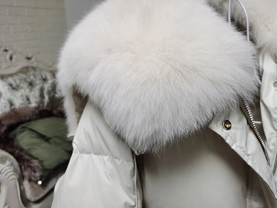Losse Duck Down Real Fox Fur Collar Parka Puffer Coats