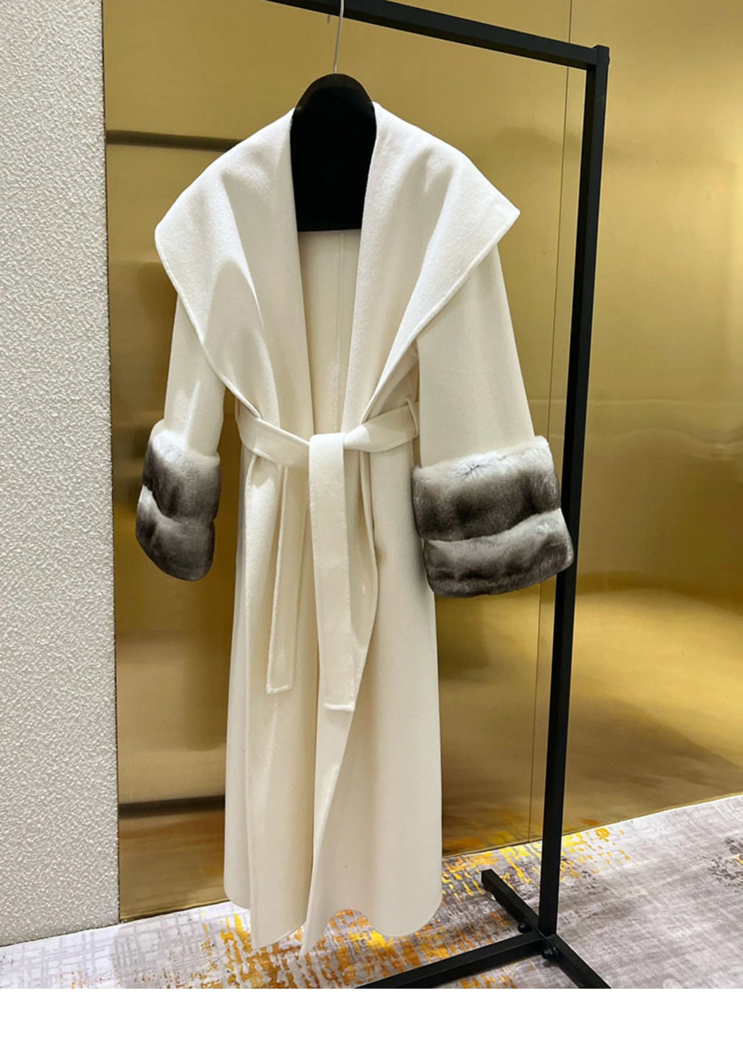 Long Cashmere Coats Real Fur Cuff