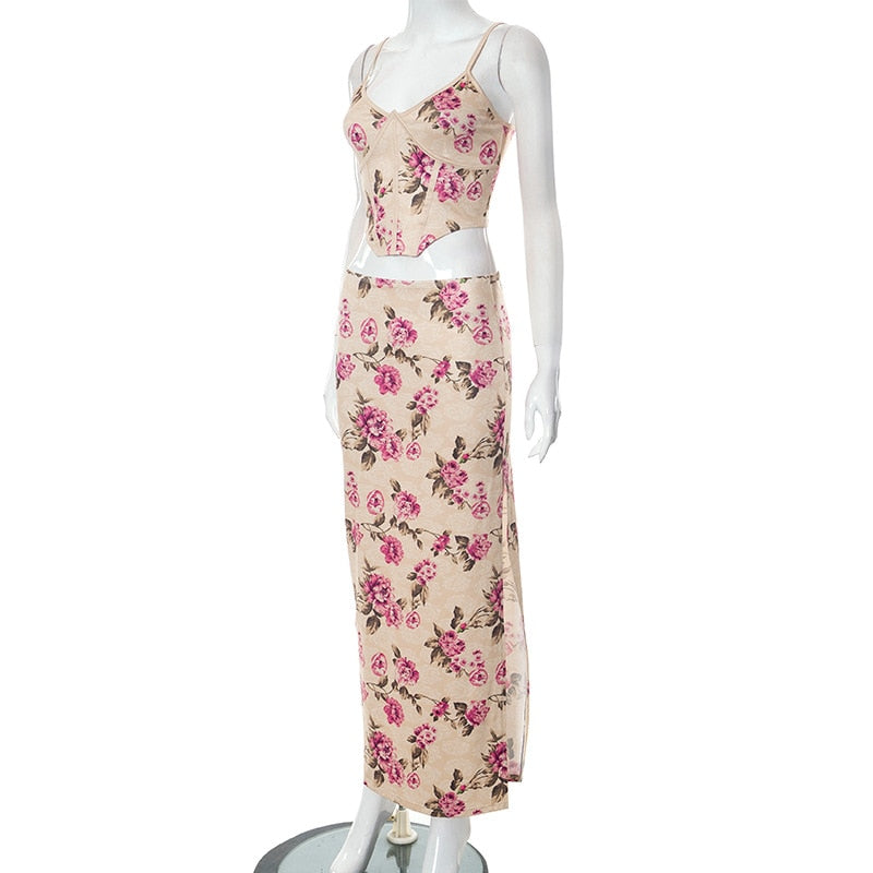 Flora Tank Crop Top & Long Skirts Set