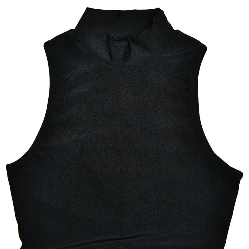 Turtleneck Sleeveless Hip Tassel Mini Dresses