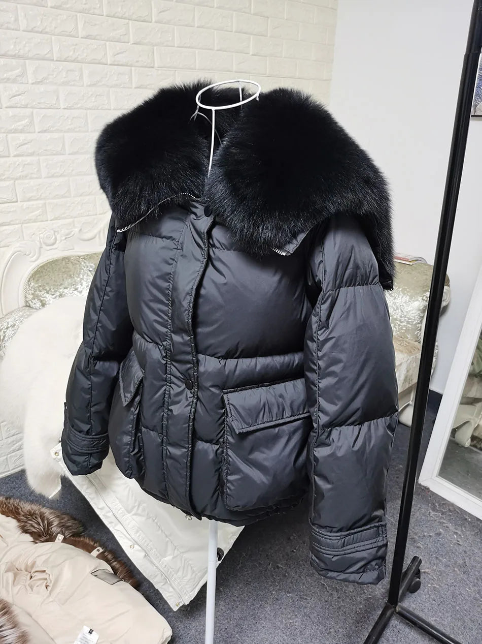 Losse Duck Down Real Fox Fur Collar Parka Puffer Coats