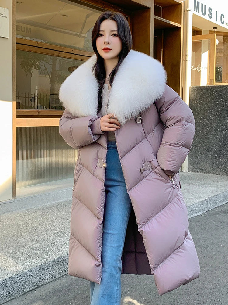 Luxury Goose Down Real Fur Collar Long Puffer Jackets