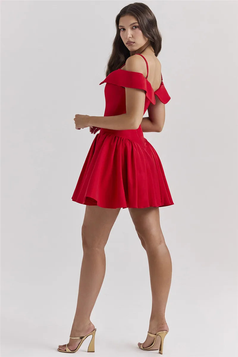 Off-shoulder Spaghetti Strap Sleeveless Mini Dresses