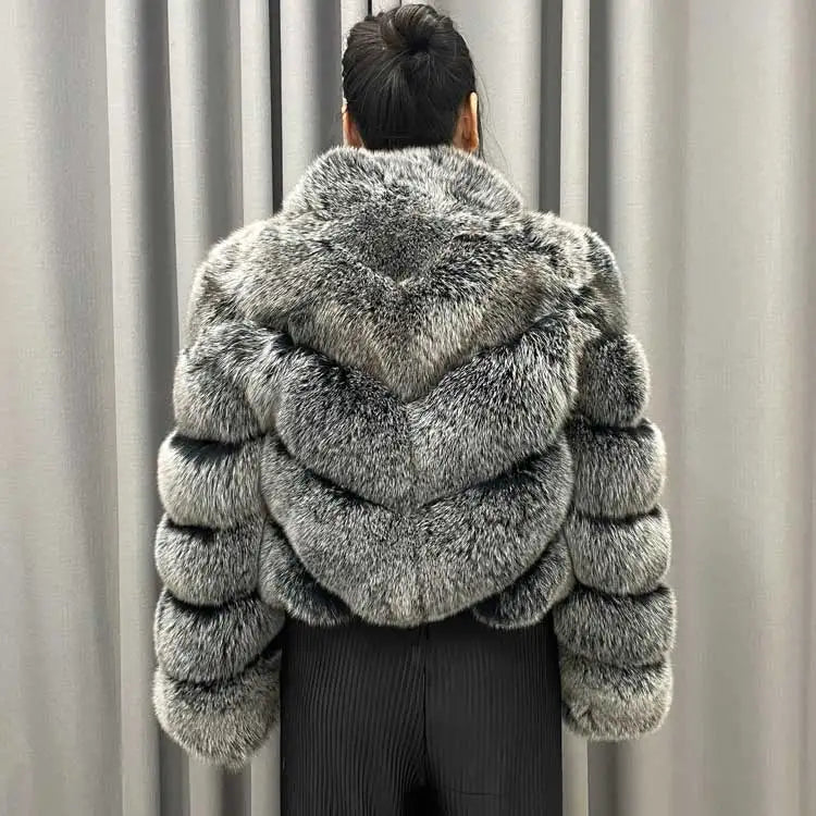 Pattern Cropped Real Fox Fur Coats