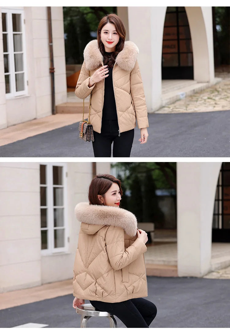 Leather Jackets Duck Down Hooded Real Fur
