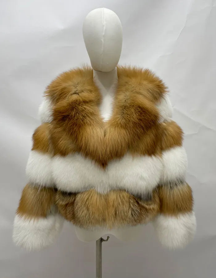 Two Tone Pattern Real Fur Coats Short