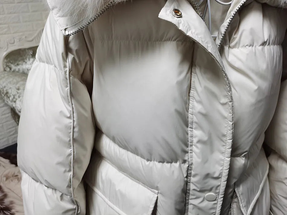 Losse Duck Down Real Fox Fur Collar Parka Puffer Coats