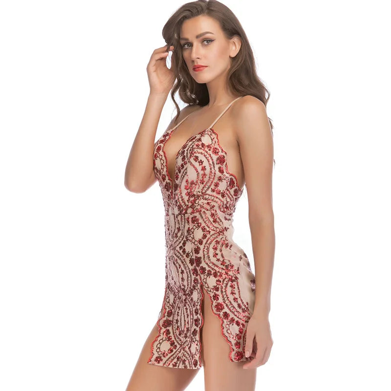Vintage Style Sequin Backless Mini Dresses