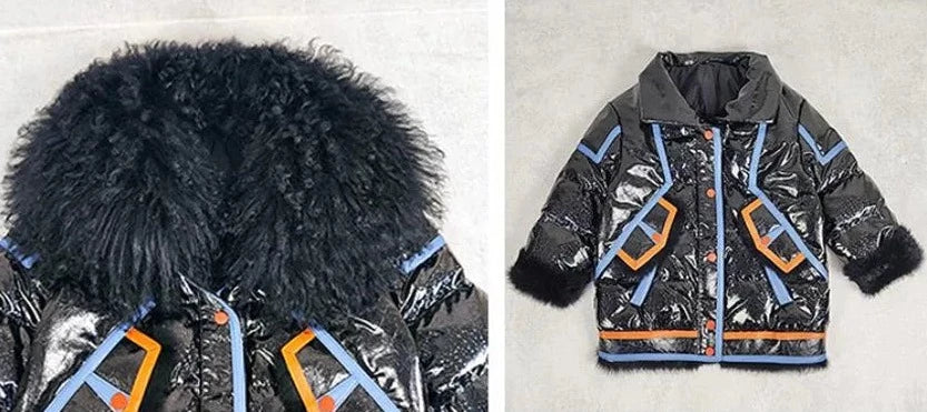 Genuine Leather Goose Down Coats Real Wool Collar