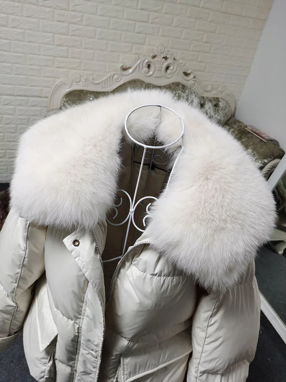 Losse Duck Down Real Fox Fur Collar Parka Puffer Coats