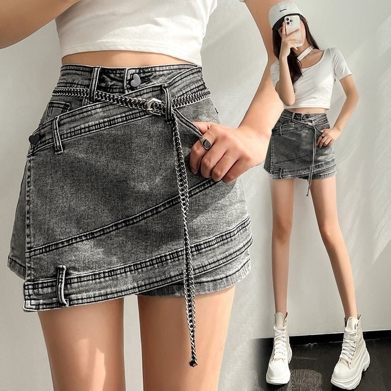 High Waist Irregular Skirts Denim Shorts
