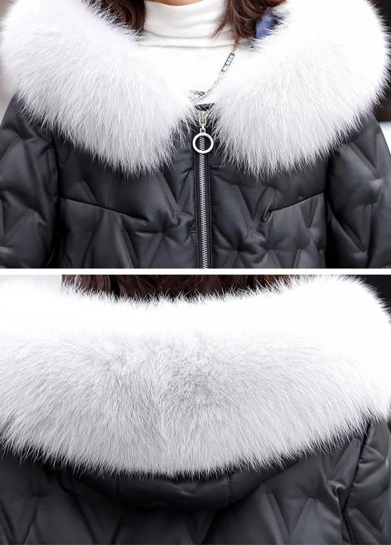 Leather Jackets Duck Down Real Fur Hood