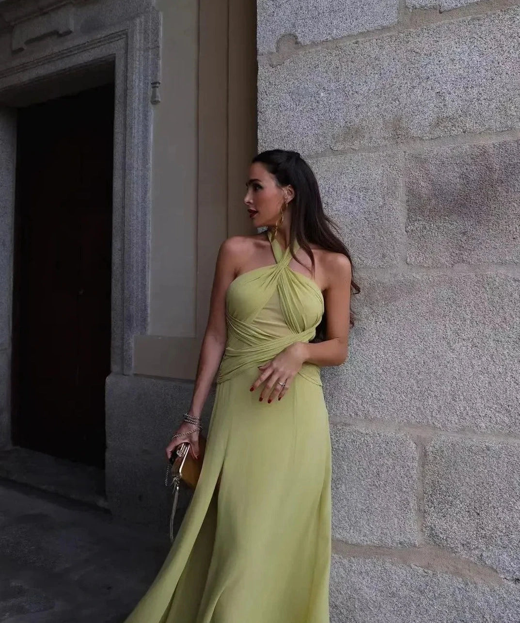 Halter Backless Side Slit Maxi Dress