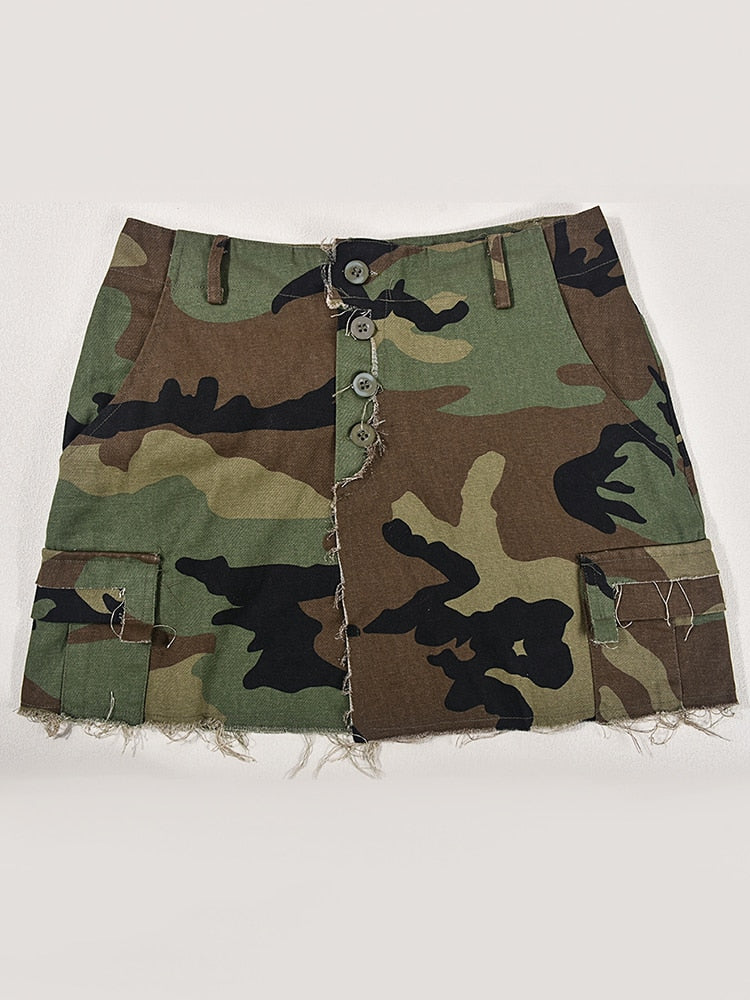 Camouflage Slim High Split Skirt