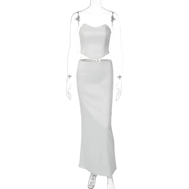 Corset Style Crop Top & Long Skirt Sets