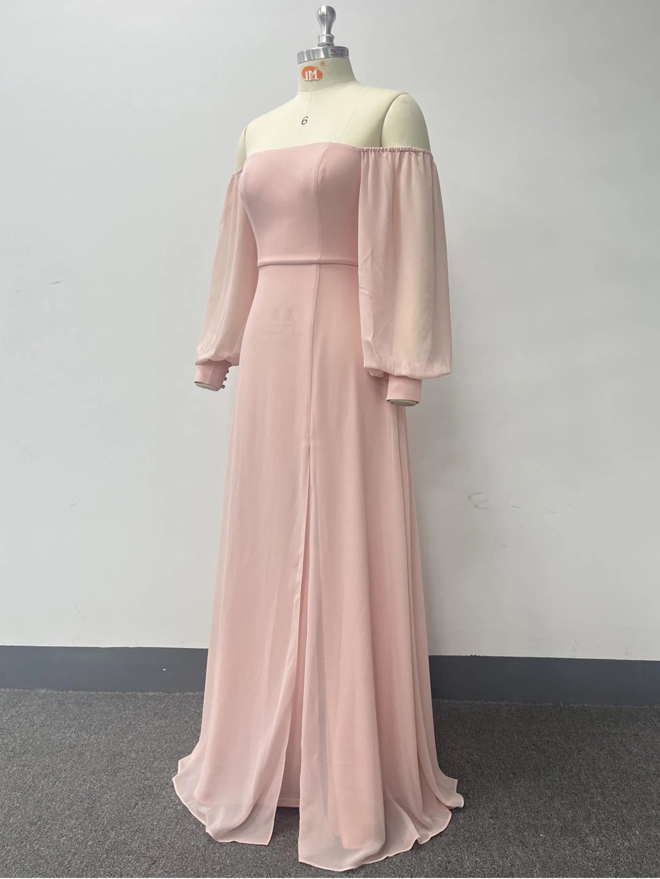 Pink Off Shoulder Chiffon Long Dress
