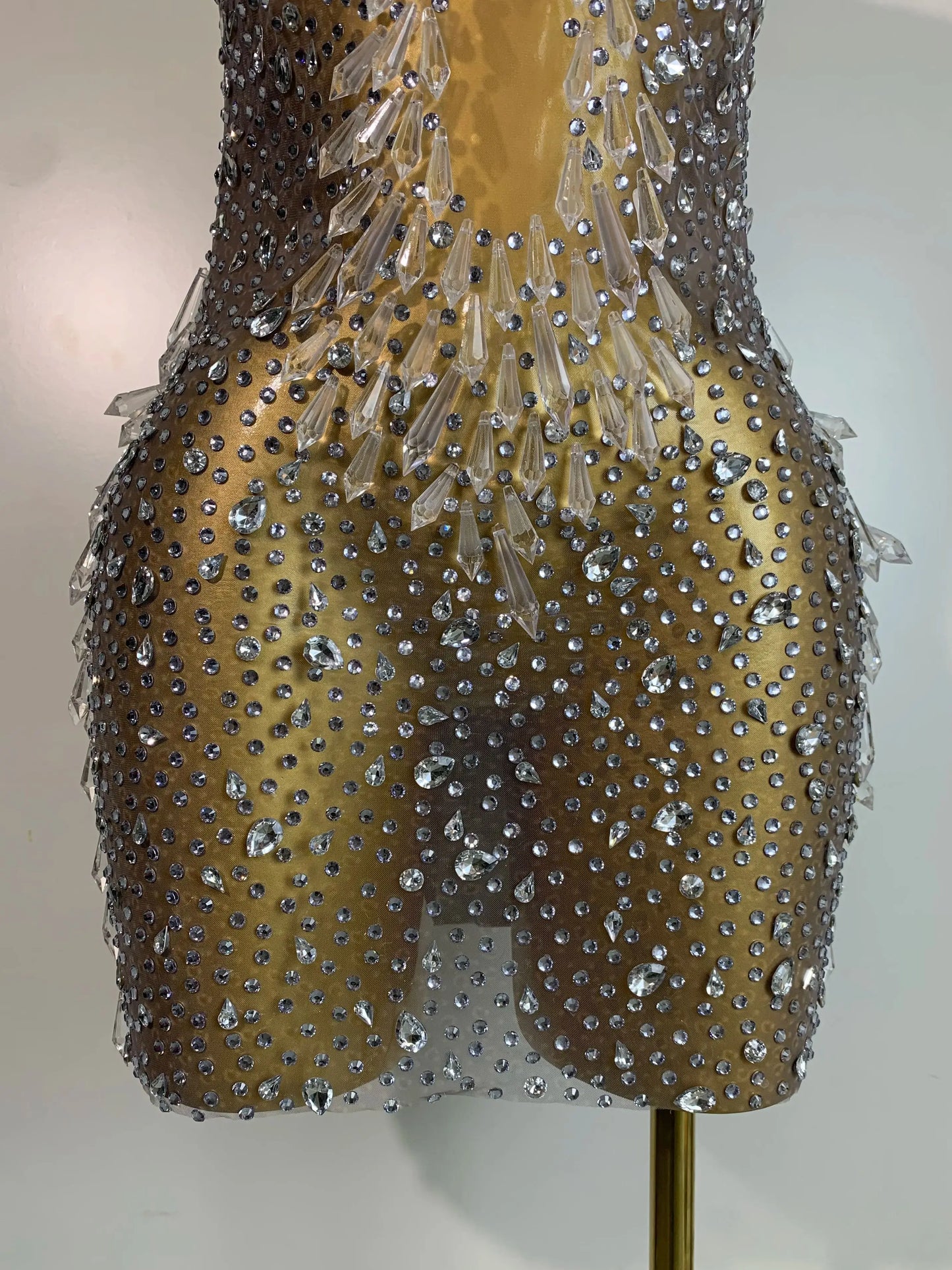 Luxury Mesh Crystal Diamonds Mini Dress