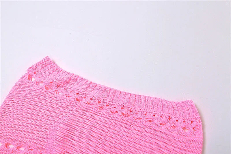 Hollow Knitted Crops & High Waist Midi Skirts Sets