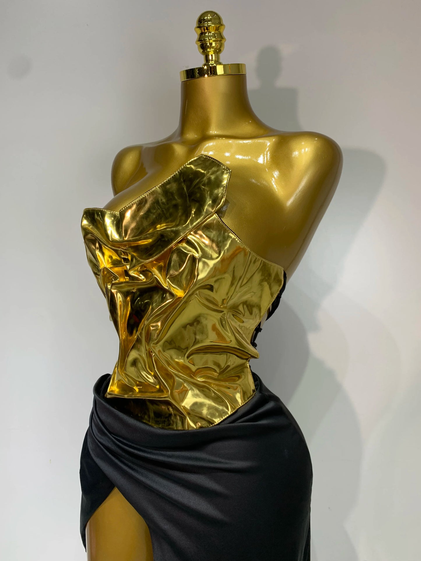 Gold Metallic Laced-up Top Long Dress