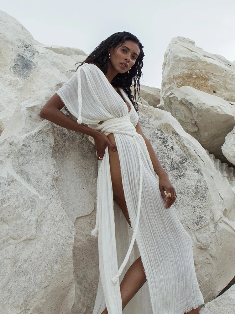 V Neck Boho Summer Maxi Dresses