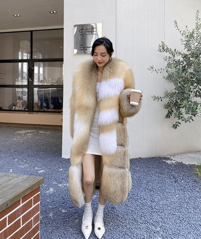 Long Thick Collar Real Fox Fur X-Long Coats