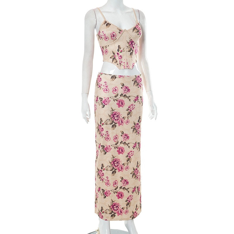 Flora Tank Crop Top & Long Skirts Set