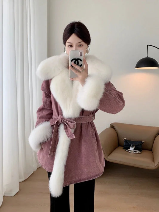 Fox Fur Collar Goose Down Liner Denim Jackets