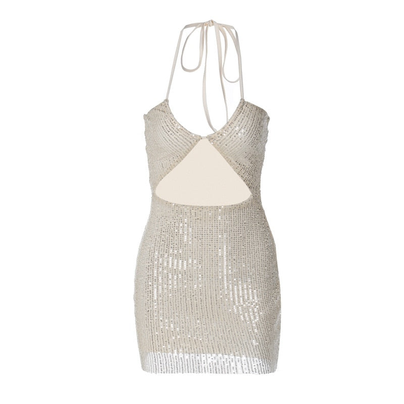 Silver Sequin Hollow Sleeveless Mini Dress