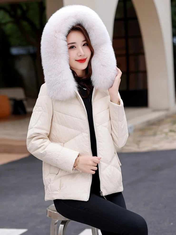Leather Jackets Duck Down Hooded Real Fur