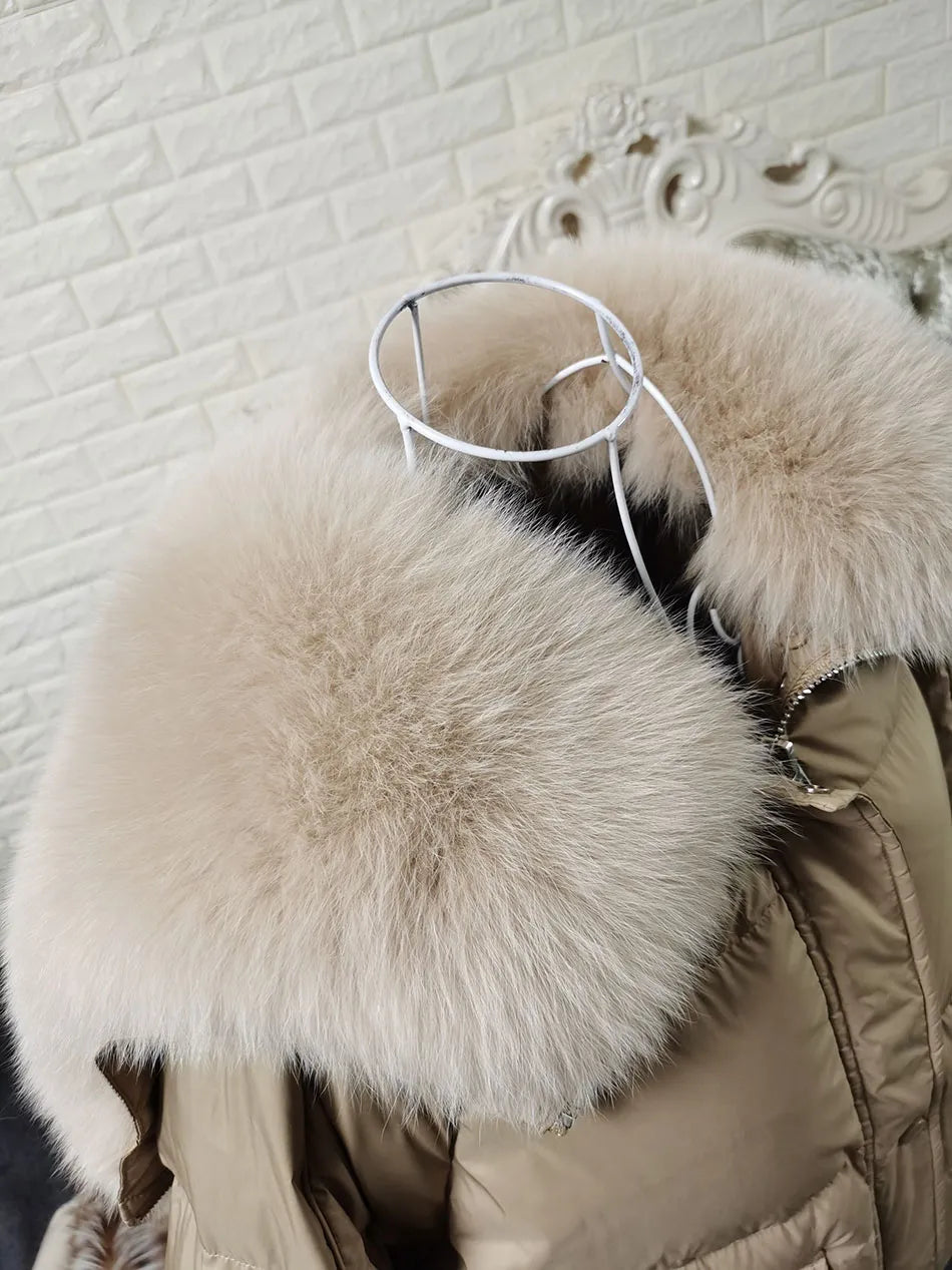 Losse Duck Down Real Fox Fur Collar Parka Puffer Coats