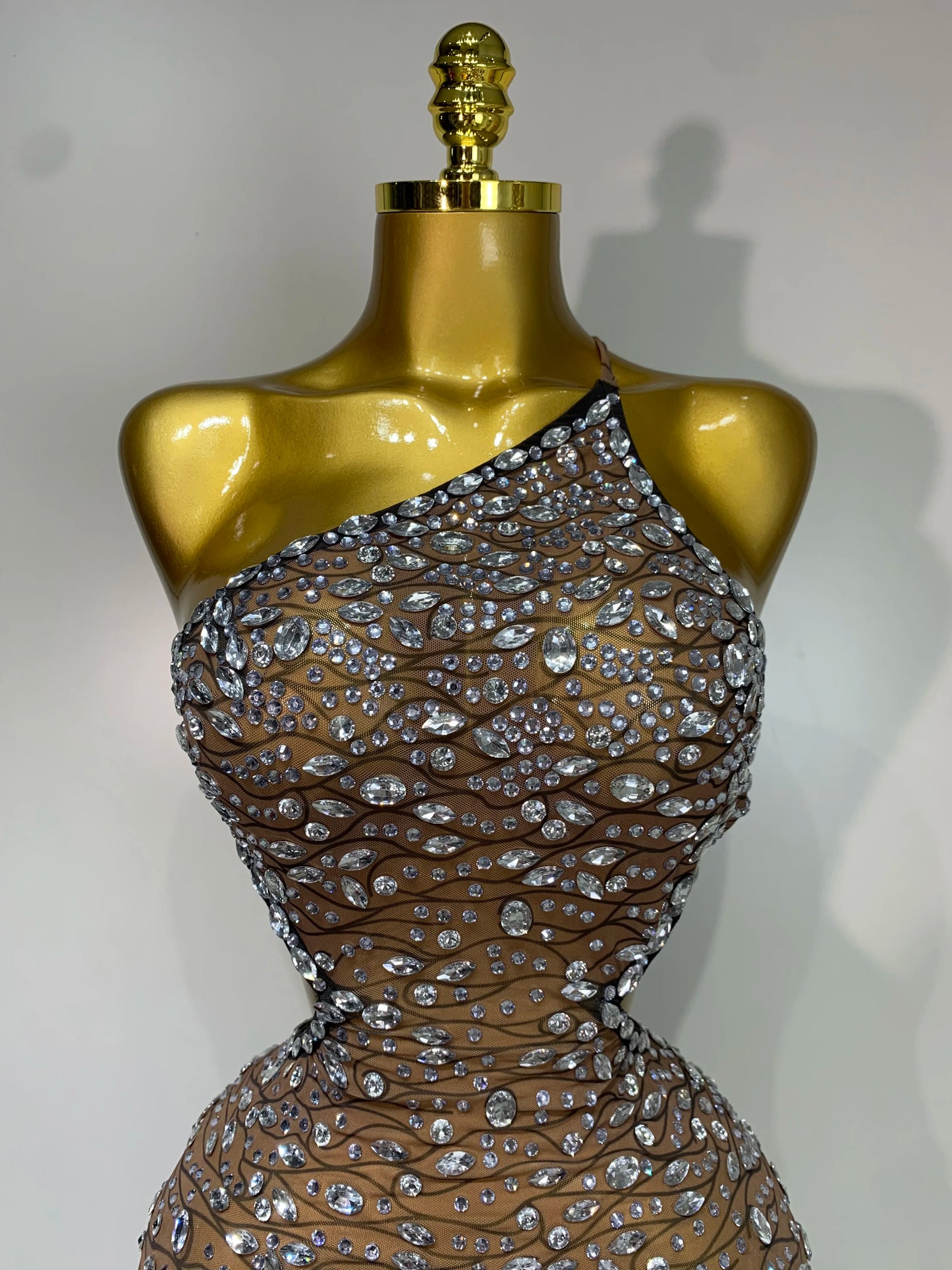 Rhinestone Hollow Backless Mesh Mini Dresses