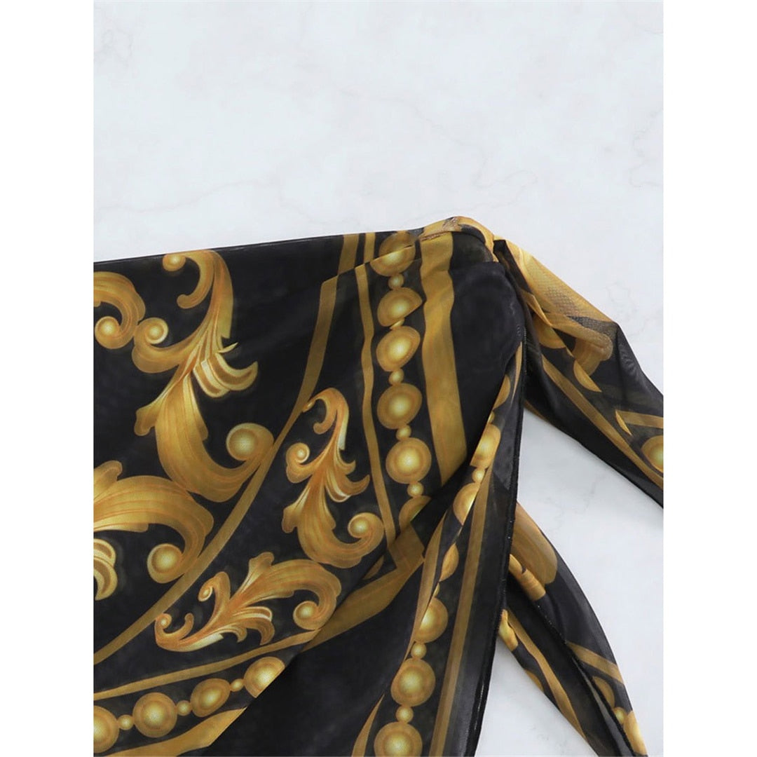 Printed Bikini Sets Scarf & Cover Up 4 pcs