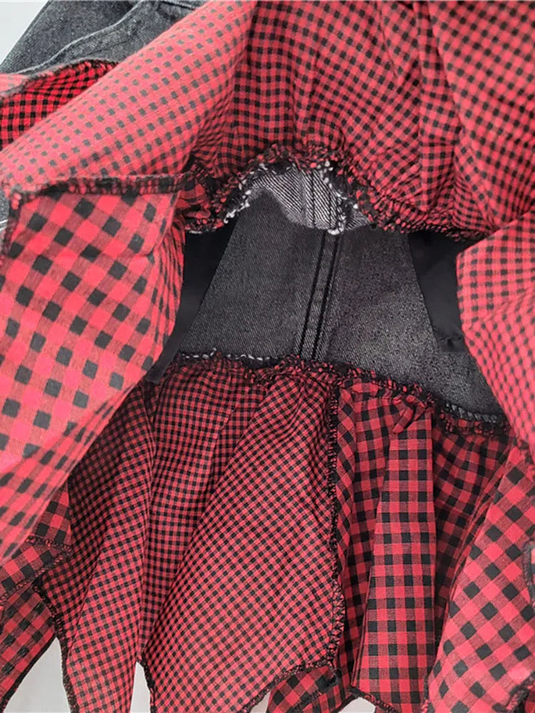 Denim Spliced Irregular Ruffles Mini Skirt