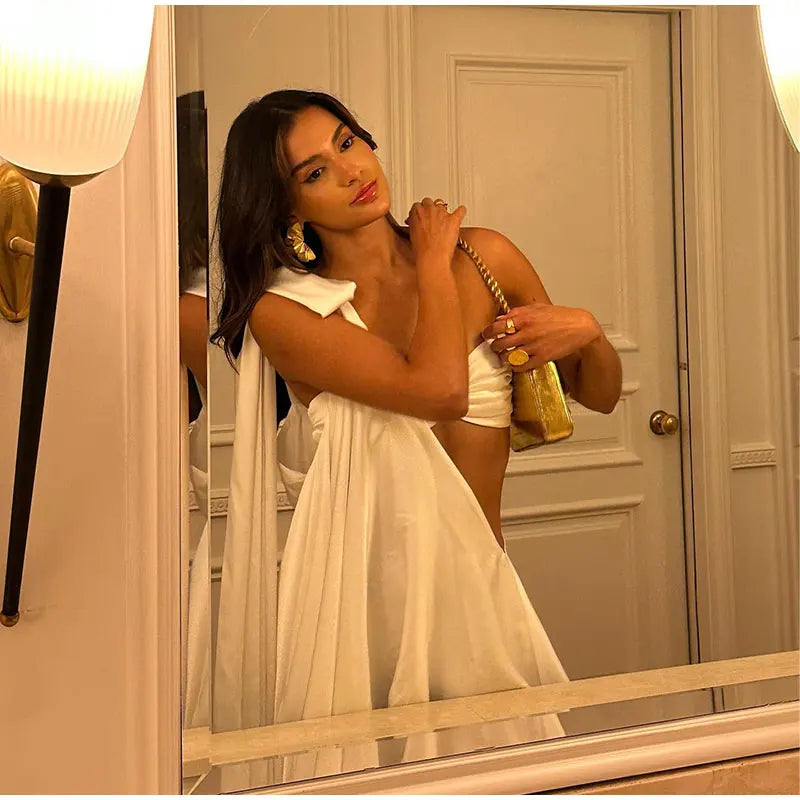 One Shoulder Hollow Out Strapless Mini Dresses