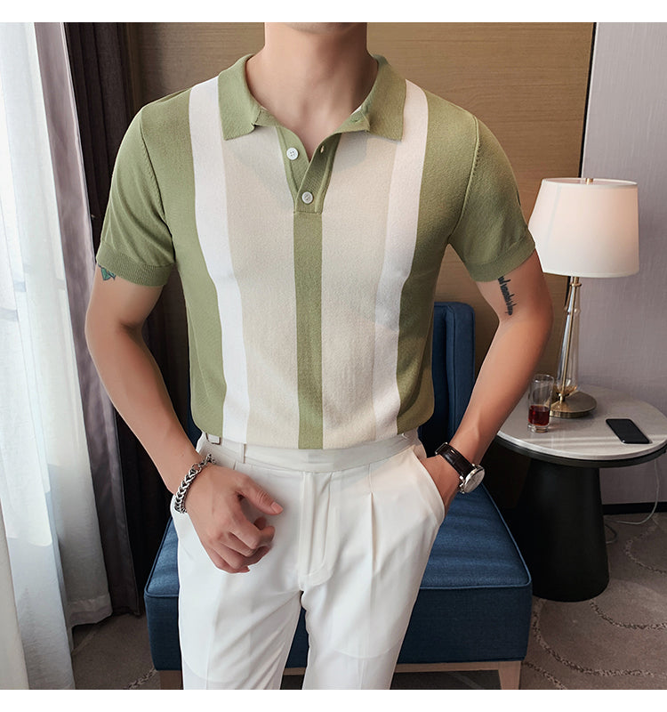 Knit Contrast Stripe Short Sleeve POLO Shirts