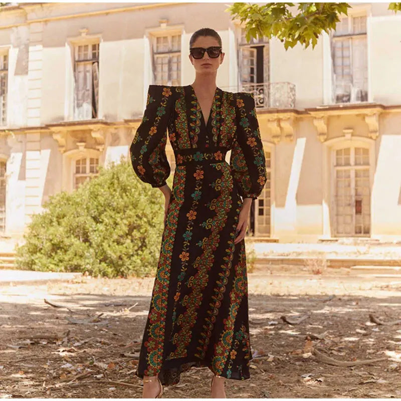 Shoulder Pads Puff Sleeve Bodysuit & Long Skirt Set
