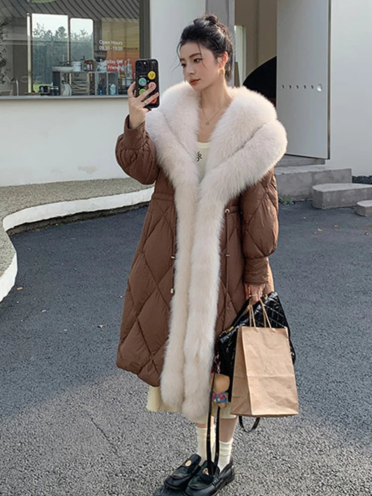 Goose Down Real Fox Fur Collar Long Puffer Coats