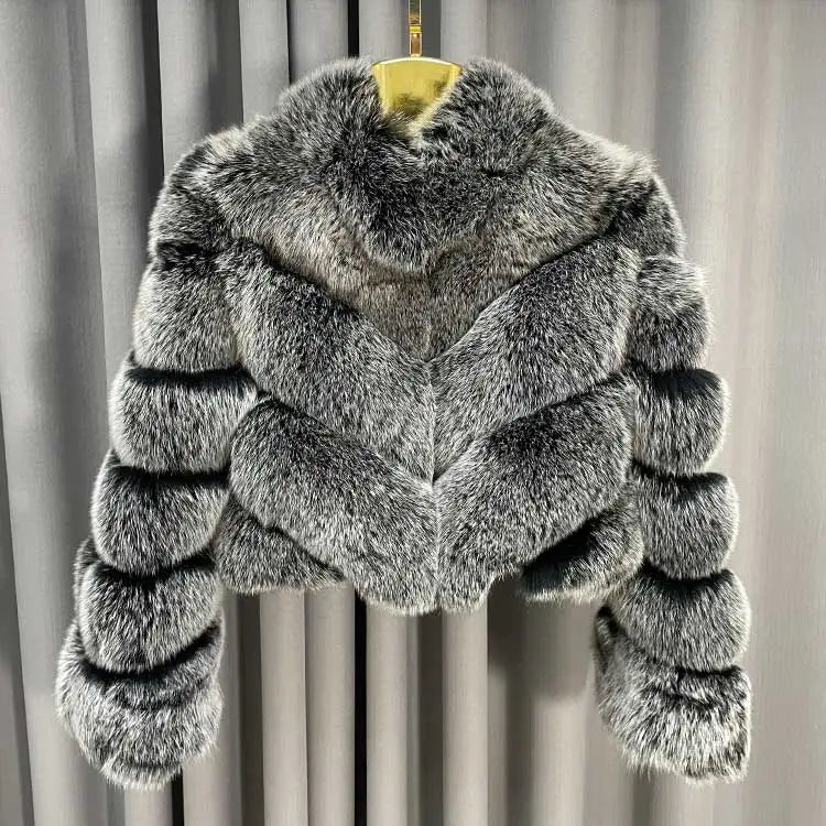 Pattern Cropped Real Fox Fur Coats