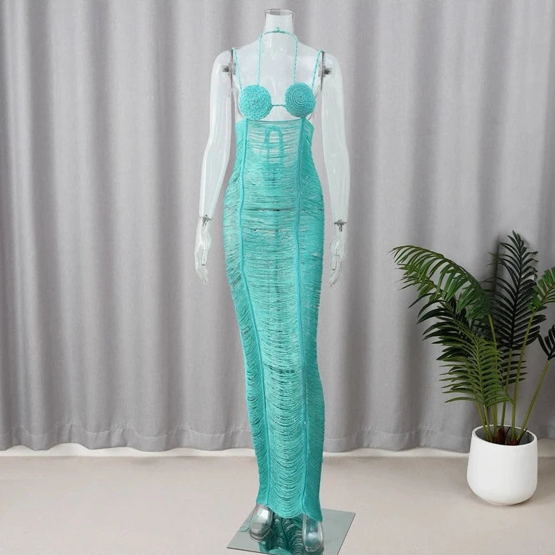 Hollow Halter Backless Sleeveless Long Dresses