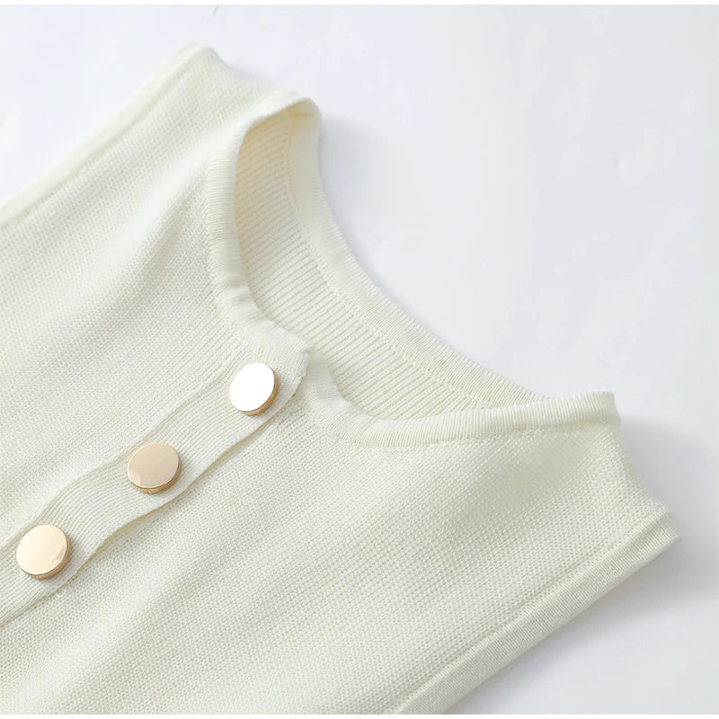 Knitted Sleeveless Button Up Long Dresses