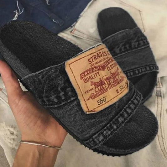 Denim Non-slip Flat Slippers Slides