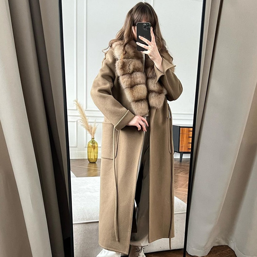 Cashmere Wool Coats X Long Real Fur Collar