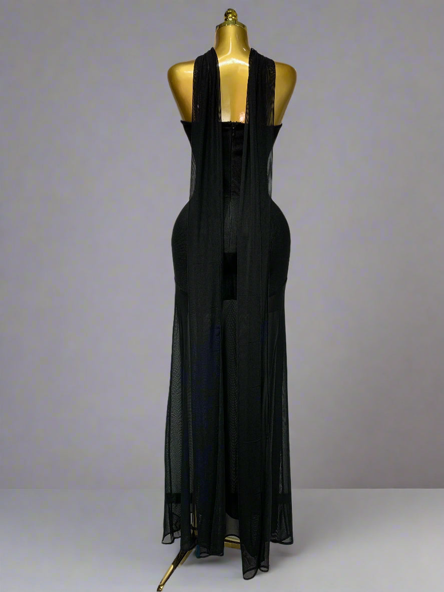 Strapless Backless Long Mesh Dresses