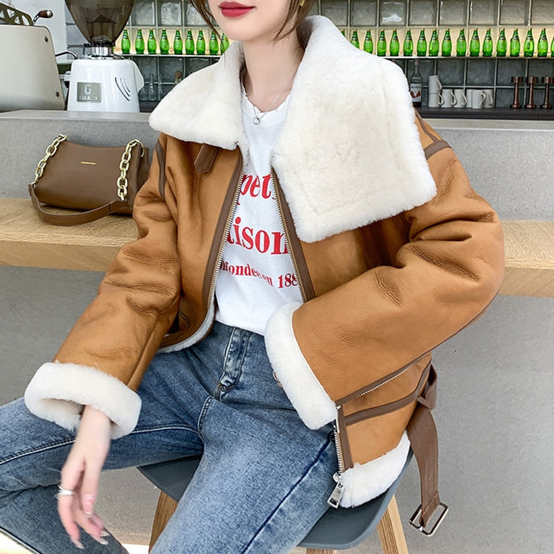 Genuine Leather Coats Real Fur Shearing Lining