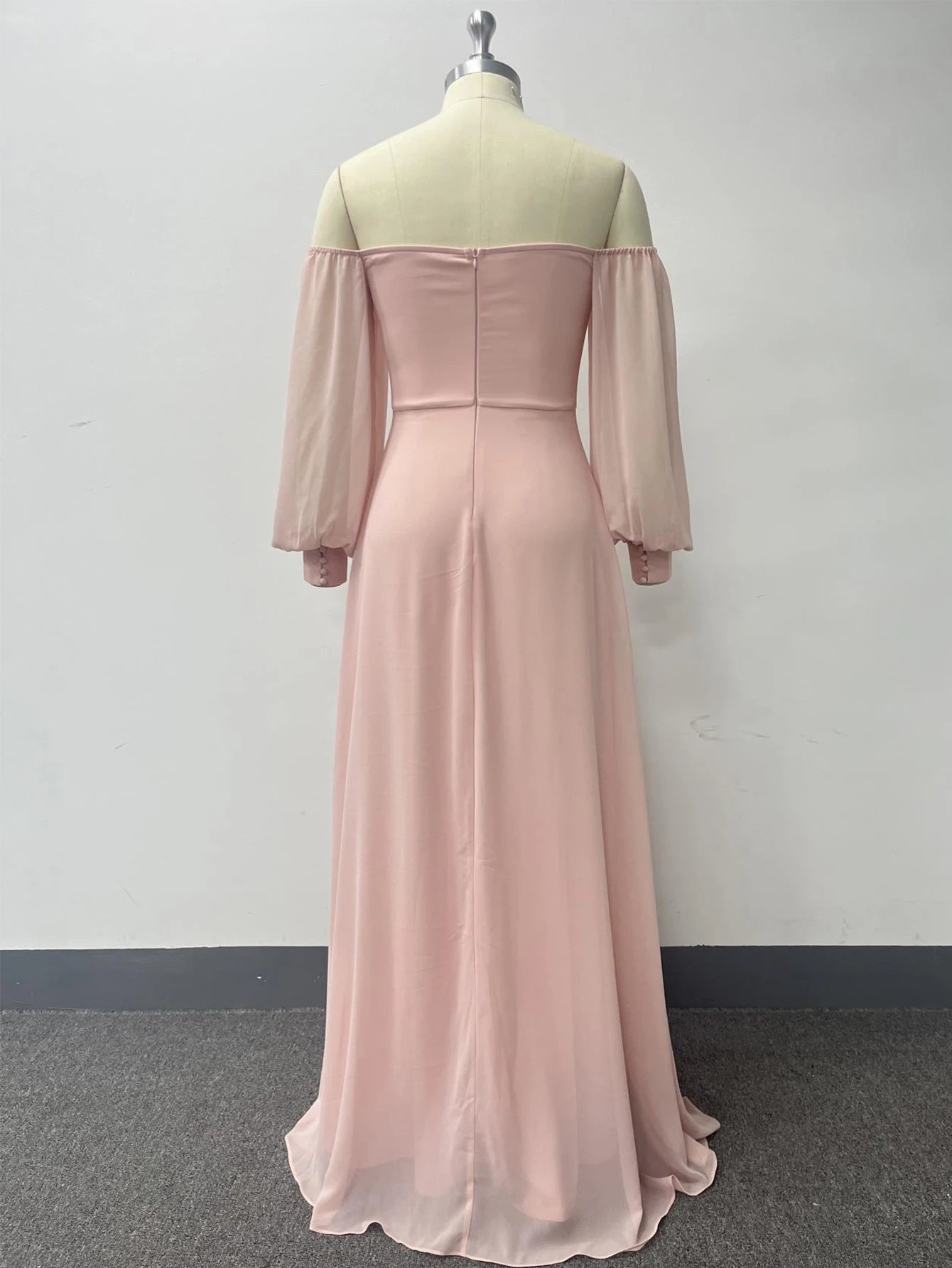Pink Off Shoulder Chiffon Long Dress