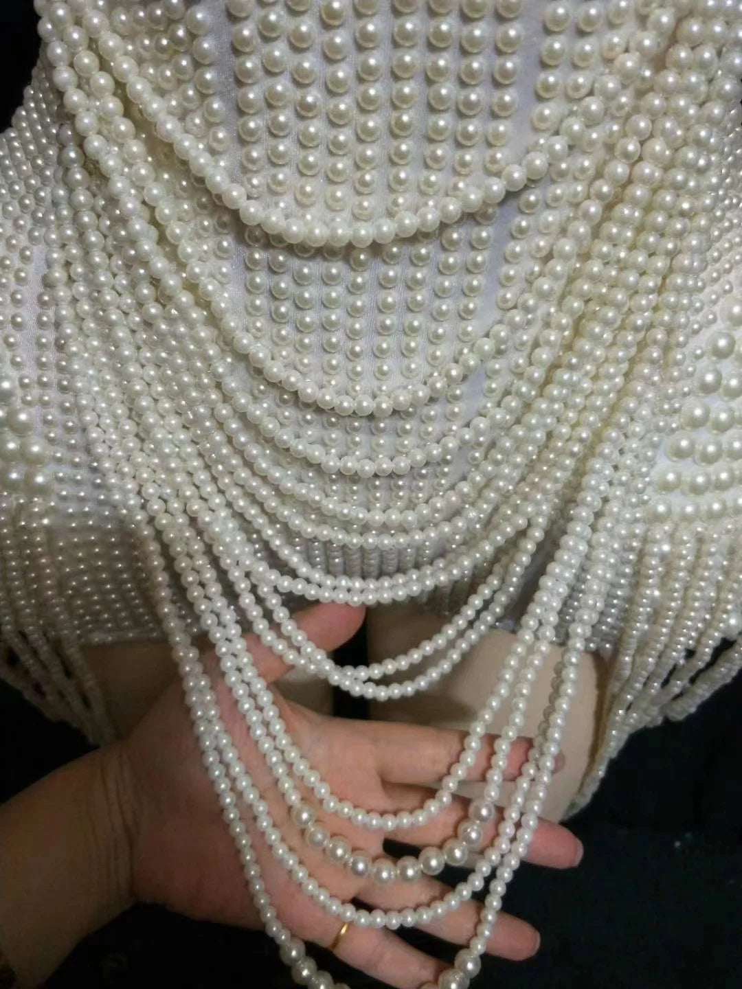 Pearls Beaded Sleeveless Bodysuit/Mini Dress
