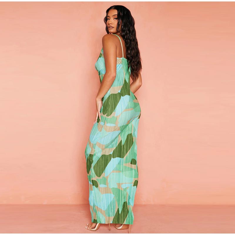 Printed Pleated Sling Summer Dresses