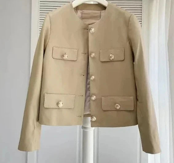 Genuine Leather Jacket No Collar